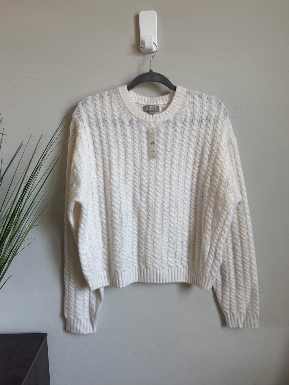J.Crew CO324 100% Cashmere Cable Knit Sweater Ivory NWT Repair L